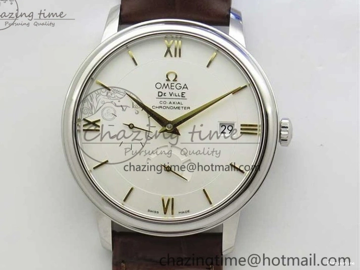 0110 Affordable De Ville Prestige Real PR SS ZF 1:1  Best Edition White Dial YG Markers Brown Leather Strap MIYOTA 7899